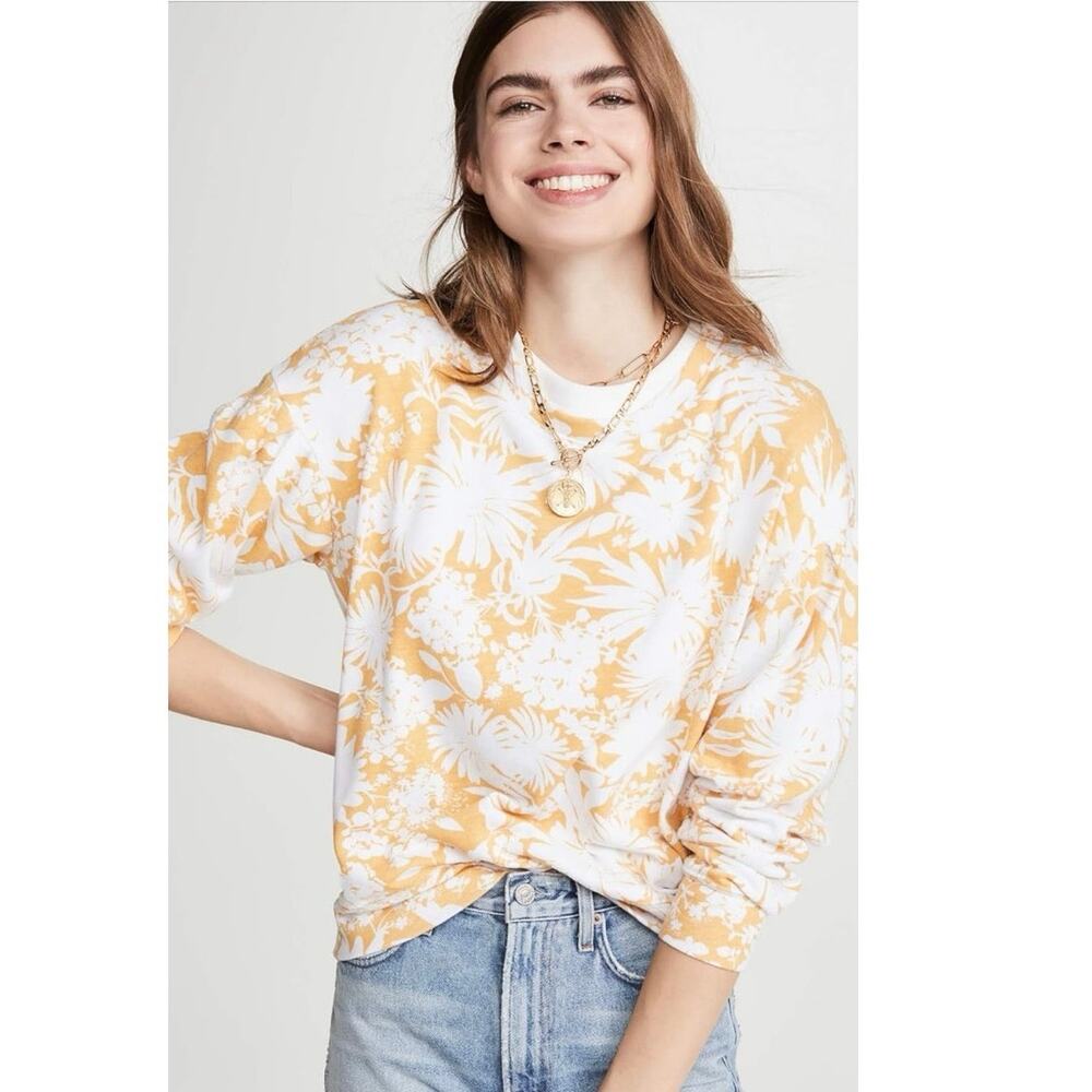 Sundry Sweatshirt White And Yellow Floral Print Crew Long Sleeve Size 0 NWOT
